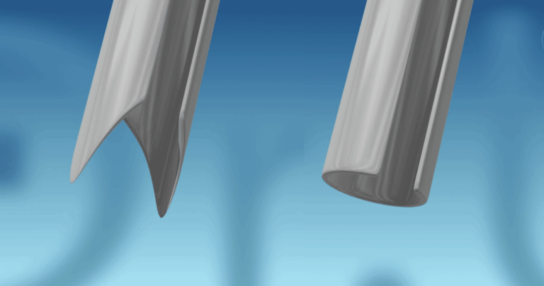 Slitted FUE punches have an open gap running along their length. This guides the follicle into the punch.