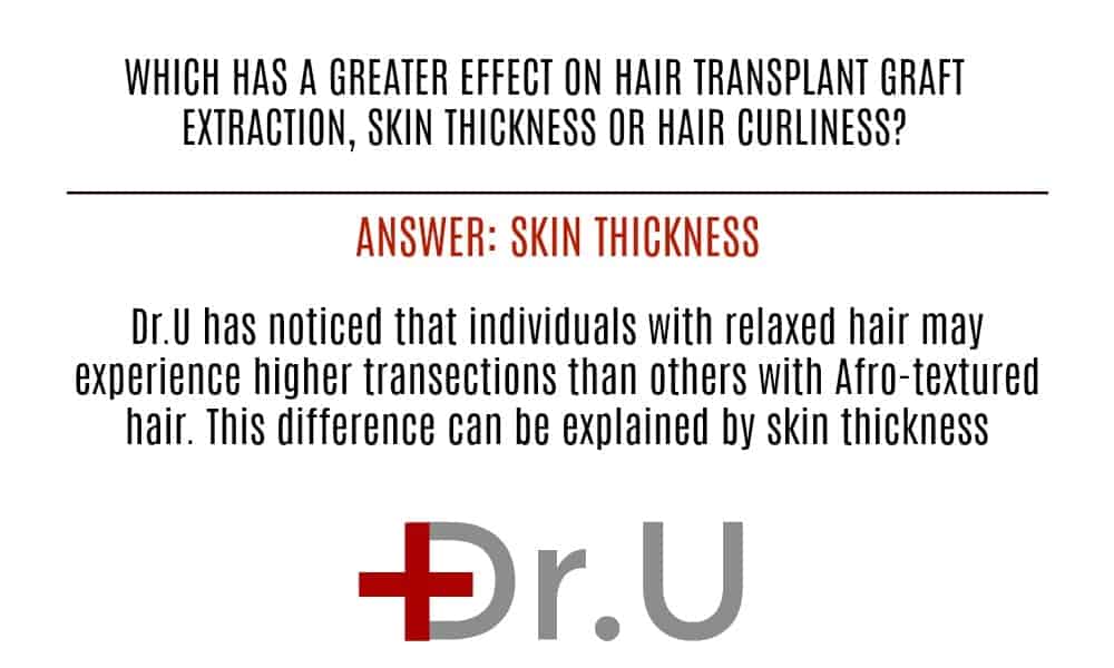 Skin thickness differences for FUE transplant relate more closely to transection rates compared to hair shaft curliness 