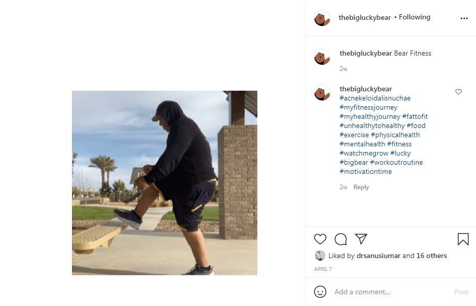 The Big Lucky Bear demonstrating his new workout routine