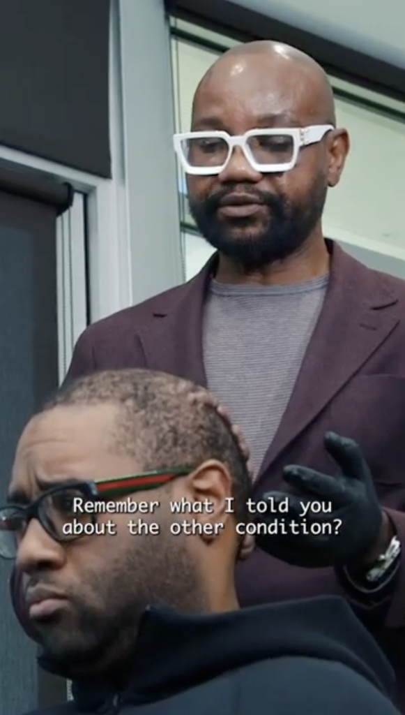 Anwar and Dr. Umar meet for the first time to discuss Anwar’s chronic scalp condition. The diagnosis is grim: after 16 years, Folliculitis Decalvans has spread and affected his entire scalp. 
