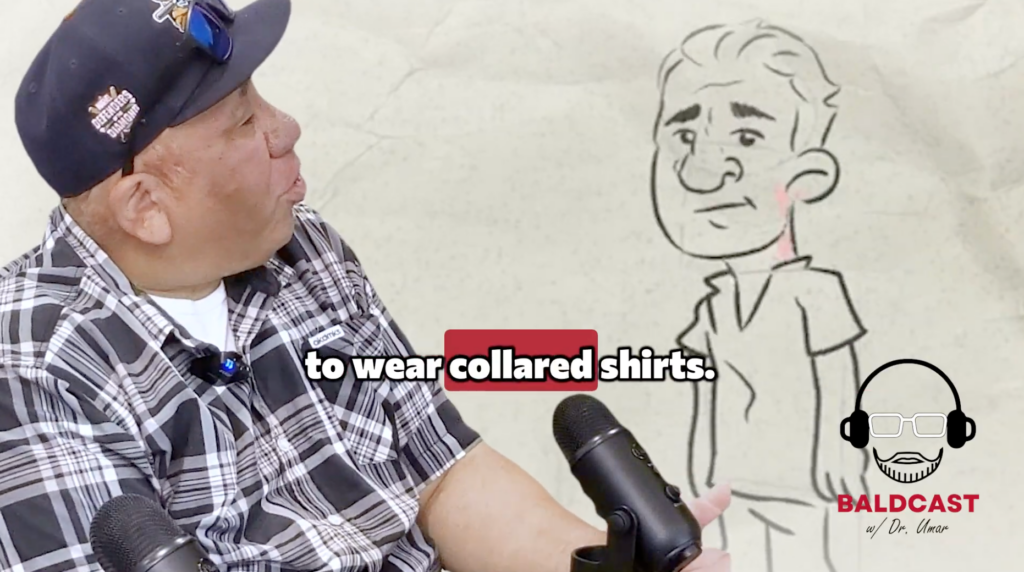 Collared shirts helped Robert hide early redness and scarring from folliculitis keloidalis nuchae on the back of his neck.